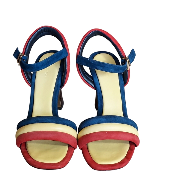 Tory Burch Red and Blue Heels Vibrant Color Block Design - Picture 9 of 16